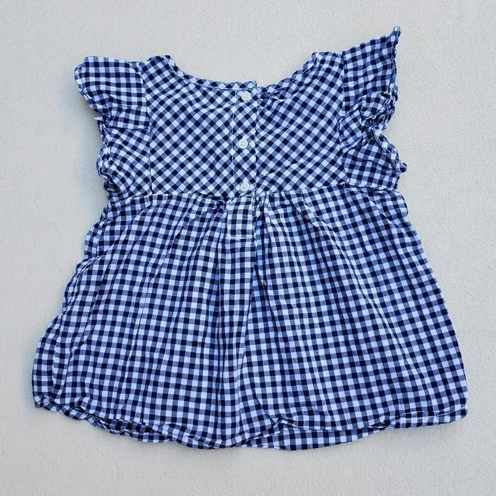 OshKosh B'Gosh navy and white buffalo plaid cap sleeve babydoll shirt Size 4T